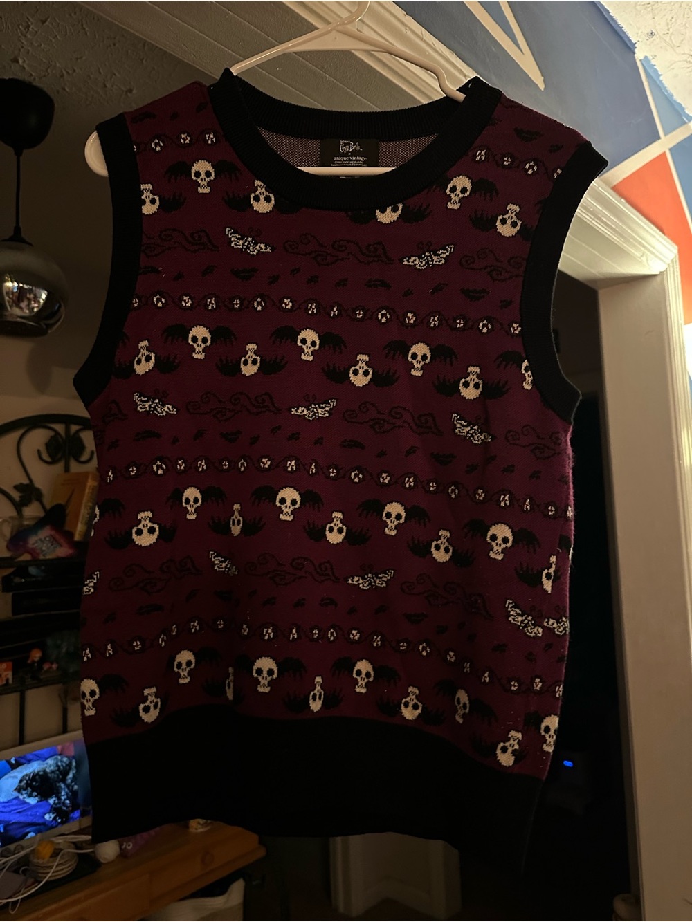 Unique Vintage Corpse Bride Knit Sweater Vest - Plum/Black